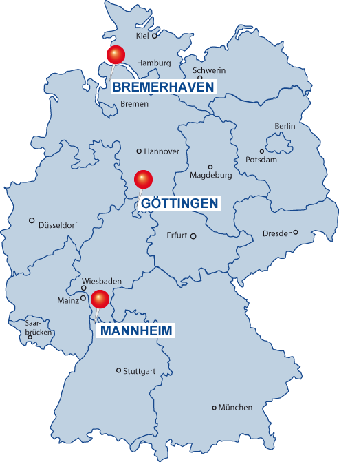 IMEX Standorte – Mannheim, Göttingen, Bremerhaven